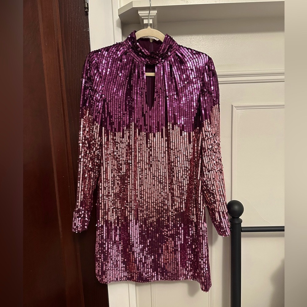 Kate Spade Ombre Sequin Long Sleeve Dress in Pink and Purple